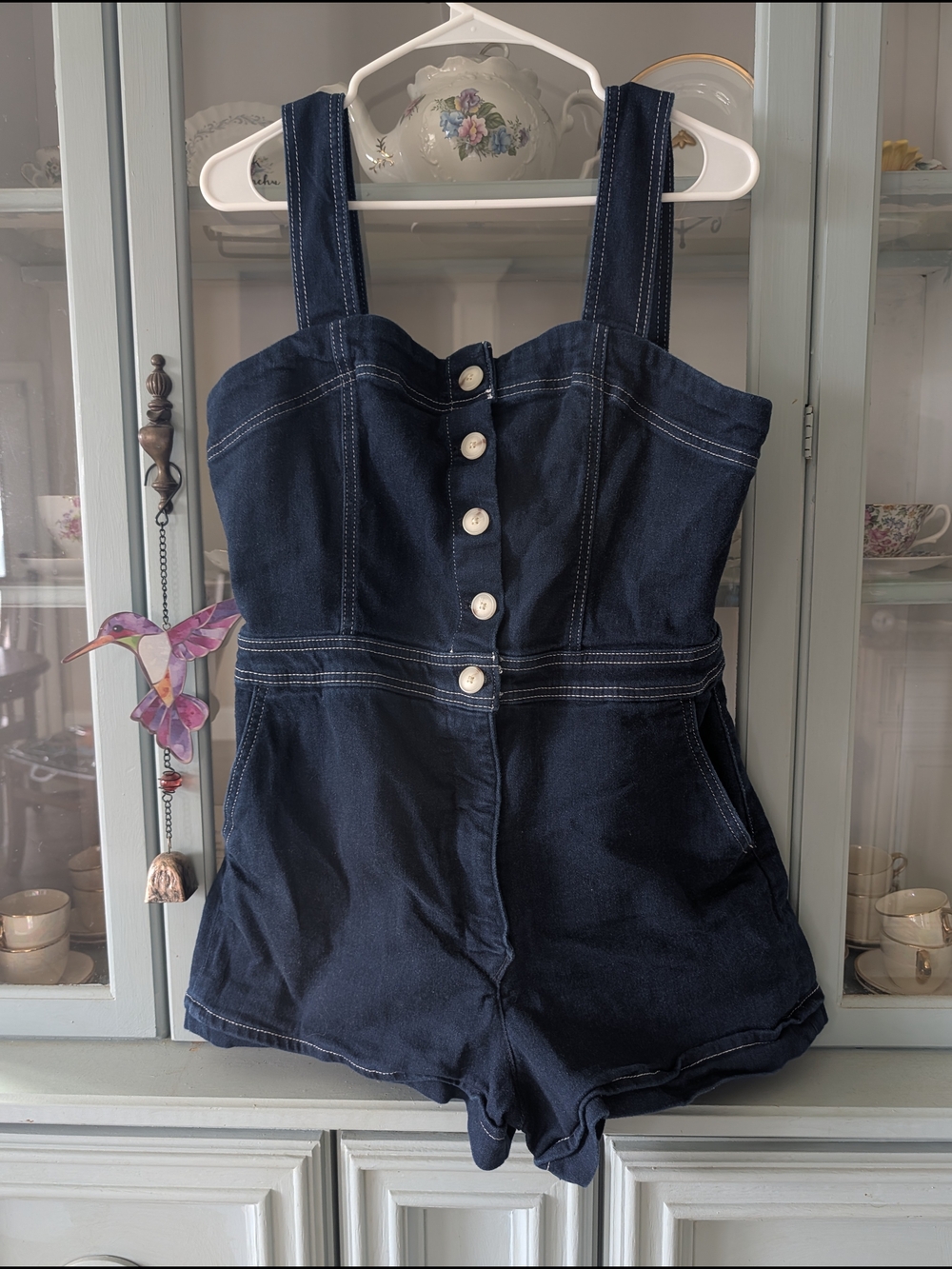 Anthropologie Maeve Dark Indigo Denim Romper